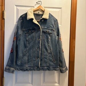 Style & Co Embroidered Stretch Denim Jean Jacket Women’s L ~ EUC